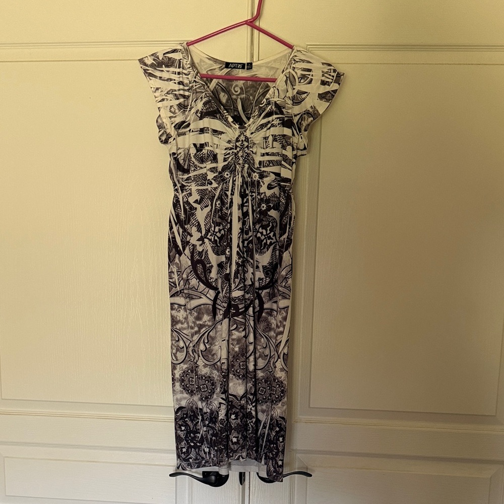 Apt. 9 Black and White Patterned Midi Dress